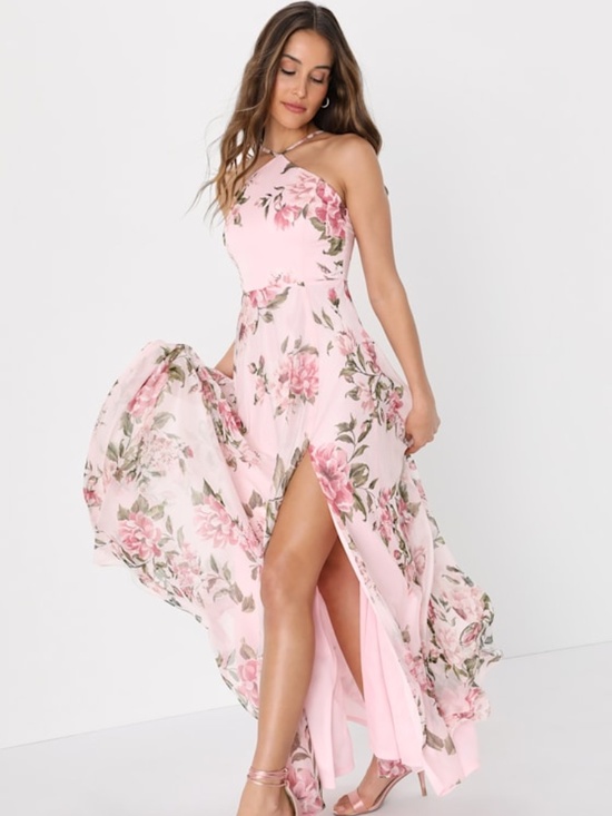 Lulus Dresses & Skirts - Lulus Romantic Marvel Pink Floral Print Halter Neck Maxi Dress - Size M